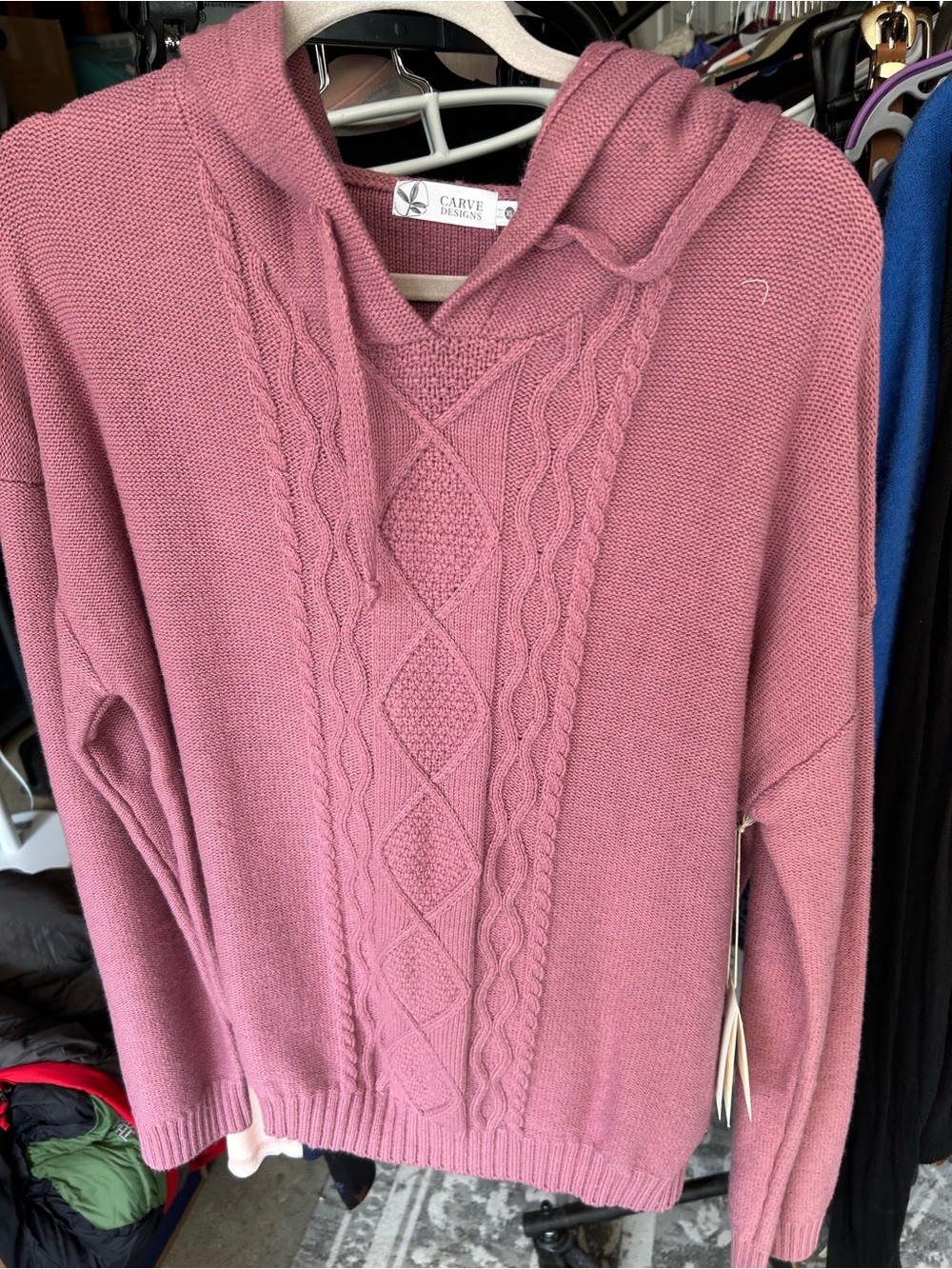 NWT Carve Designs Women's XL Orchid Cable Knit Hooded Sweater